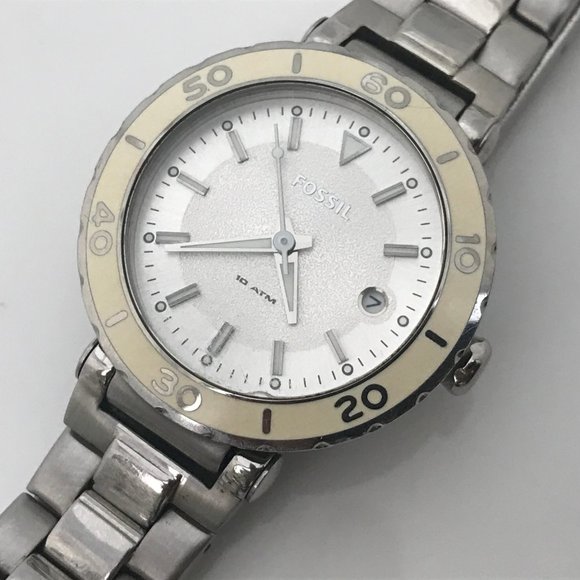 Fossil Women Watch Silver White Tone Date Calenda - Picture 5 of 12